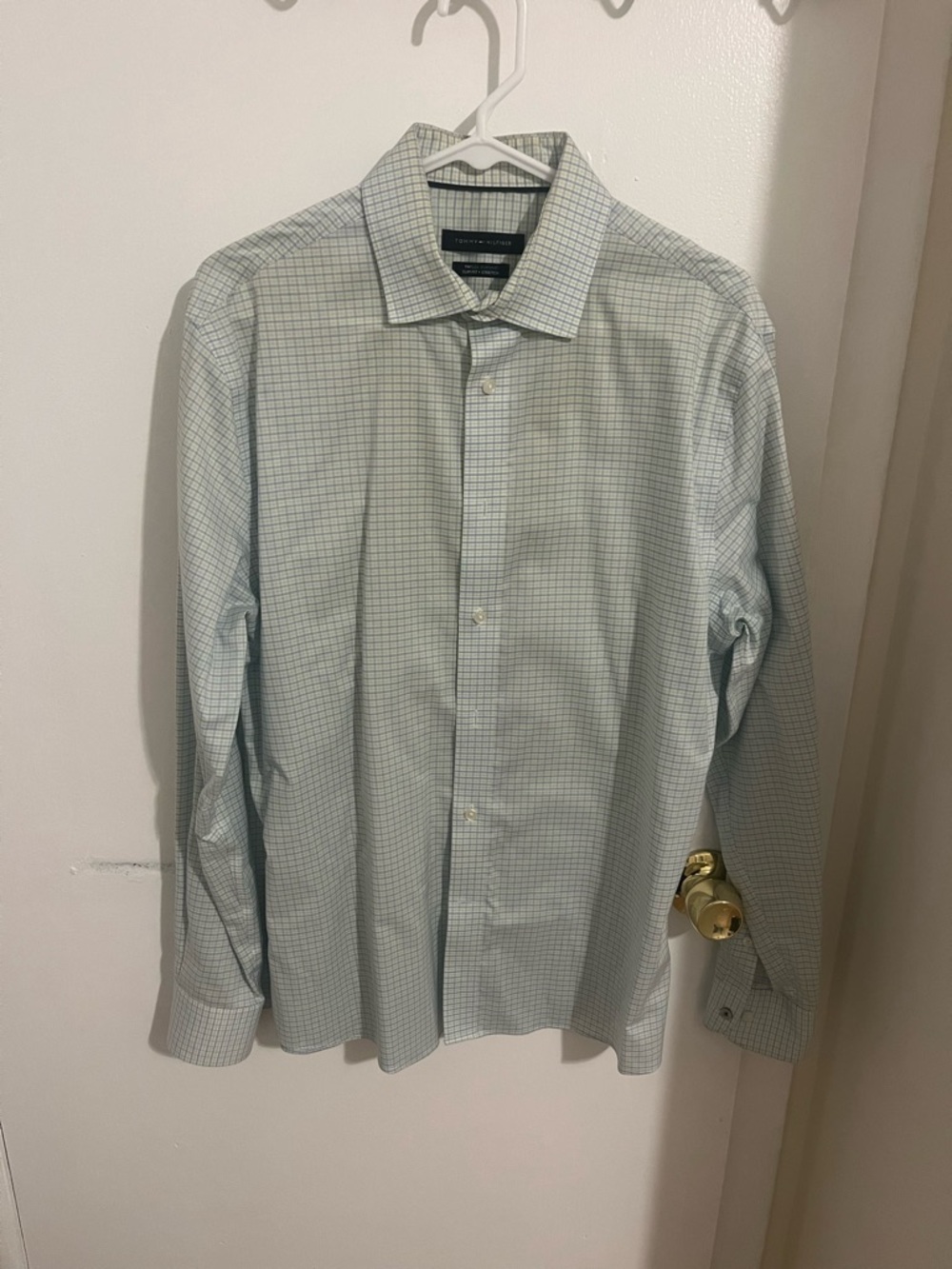 Tommy Hilfiger Light Green Checked Dress Shirt